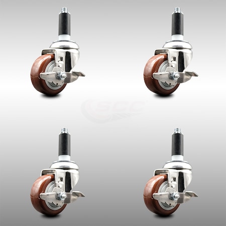 Service Caster 3.5 Inch 316SS Maroon Poly Swivel 1 Inch Expanding Stem Caster Set Brake SCC SCC-SS316EX20S3514-PPUB-MRN-TLB-1-4